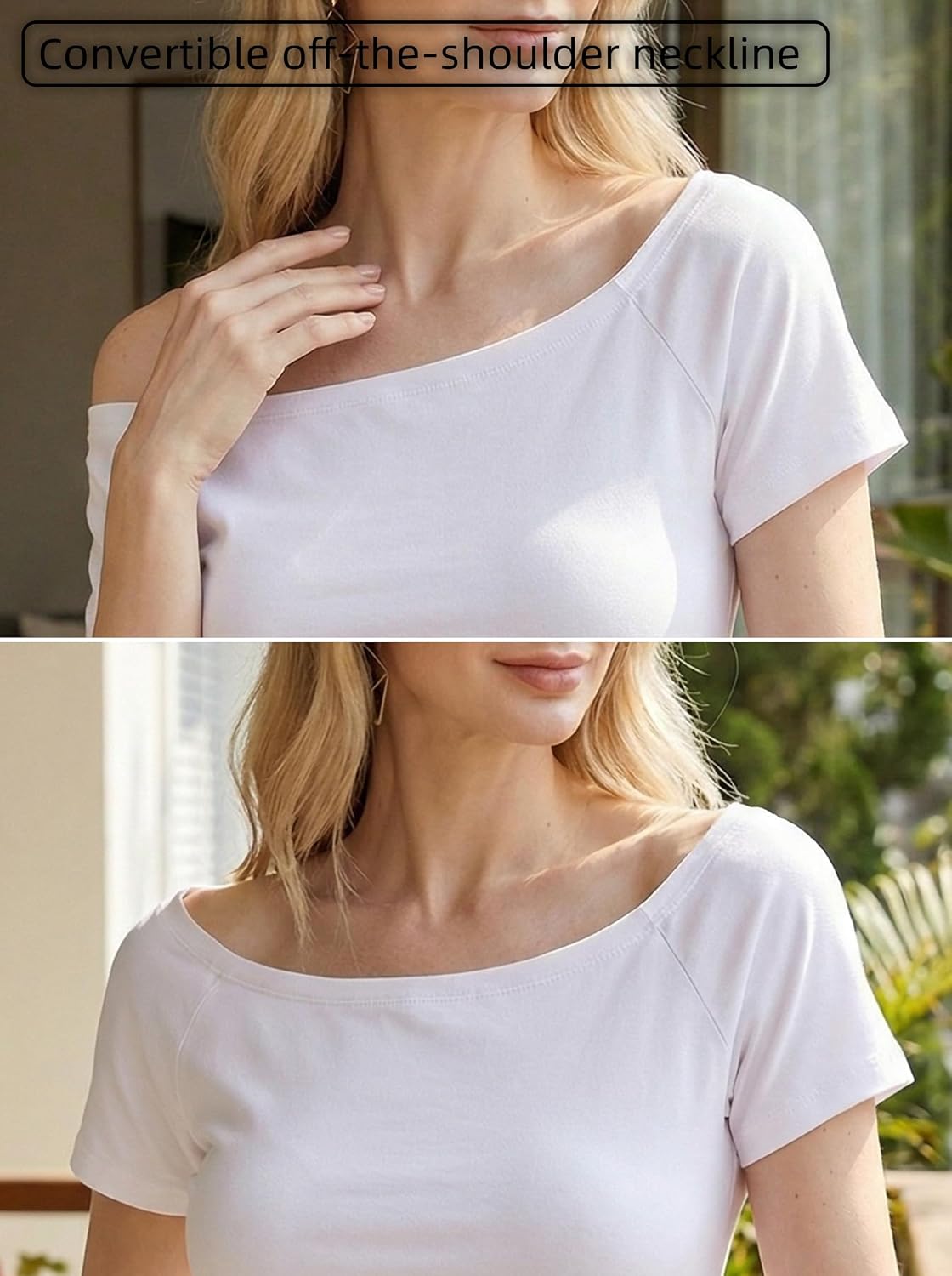 Fuinloth Off The Shoulder Tops for Women Short Sleeve Tee Slim Fit T Shirt image 2