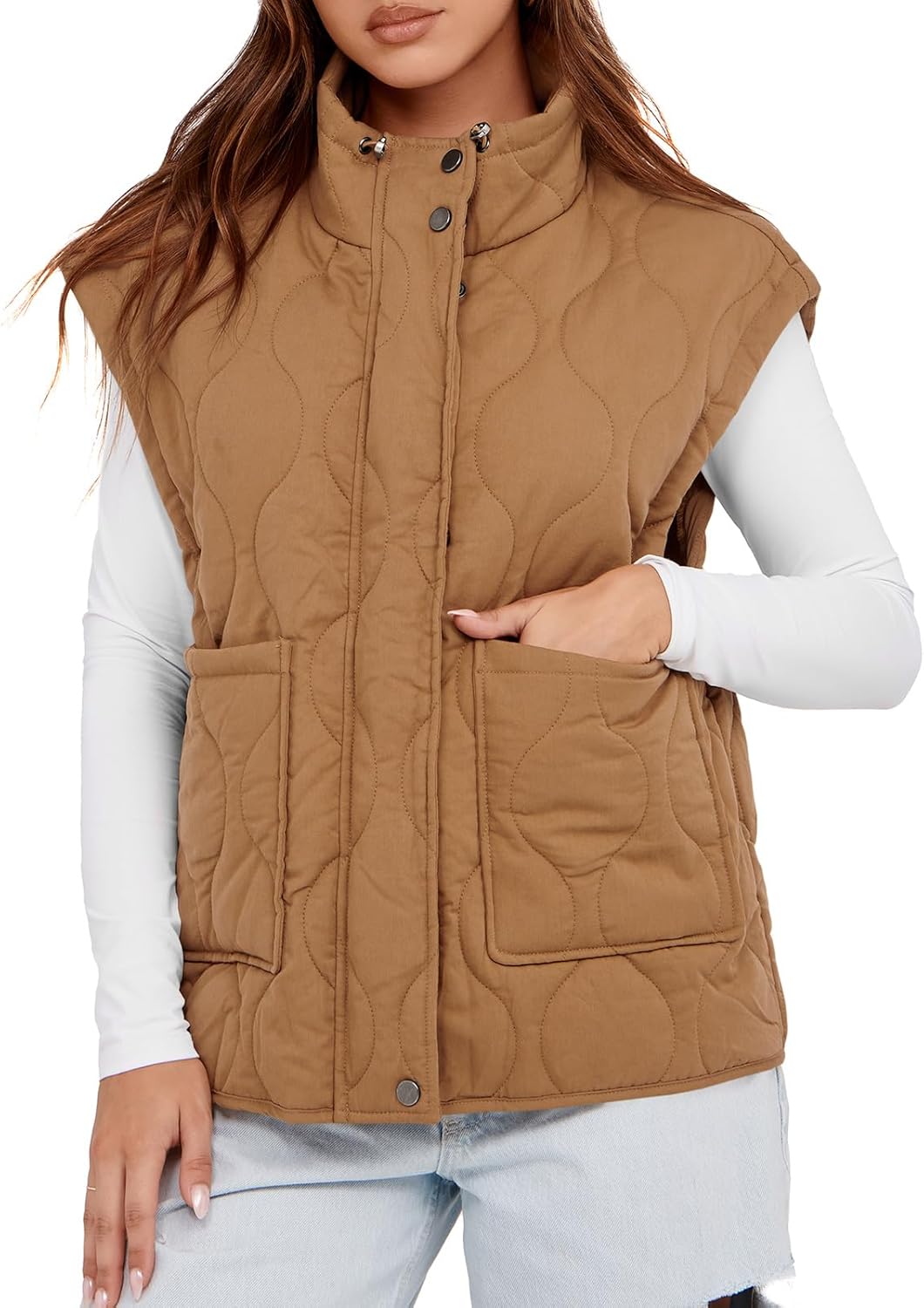 Cicy Bell Womens Quilted Puffer Vest Stand Collar Zip Up Winter Lightweight Padded Gilet Outerwear - Image 2