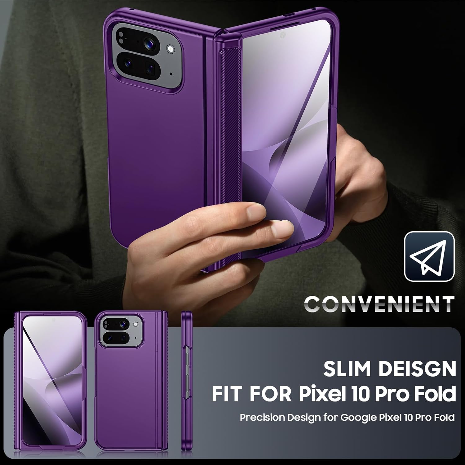 for Google Pixel 10 Pro Fold Case Magnetic Power with [Kickstand][Hinge Protection] Full Body Screen Protector Shockproof Phone Case for Google Pixel 10 Pro Fold (Purple)