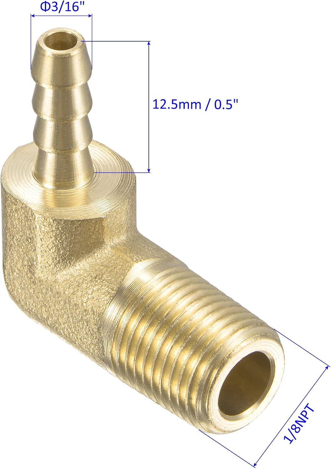 M METERXITY Brass Hose Barb Fittings - 90 Degree Elbow 3/16 Inch Brass Pipe Connector Apply to Water Gas(1/8 NPT Male Thread)