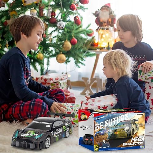 Miniatura 6 de Dollox Auto RC Drift a escala 116, auto de control remoto de 2.4 GHz, 4 WD, 30 KMH, vehículo de alta velocidad con luces LED, neumáticos adicionales