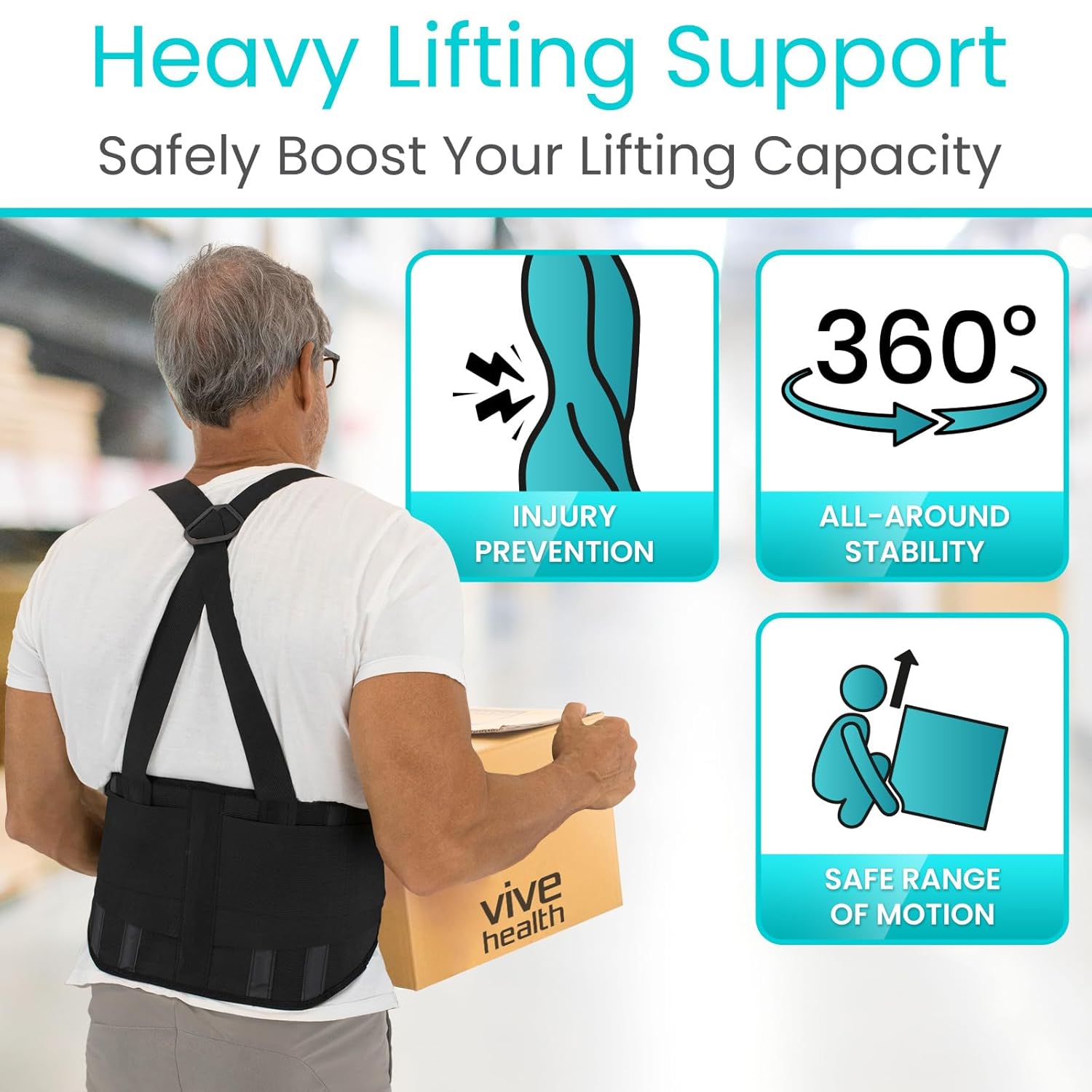Vive Back Brace for Heavy Lifting - Lower Back Brace Support Belt for Men & Women w/Suspenders - Lumbar & Sciatica Pain Relief - Adjustable Compression for Herniated Disc, Lift Harness for Protection