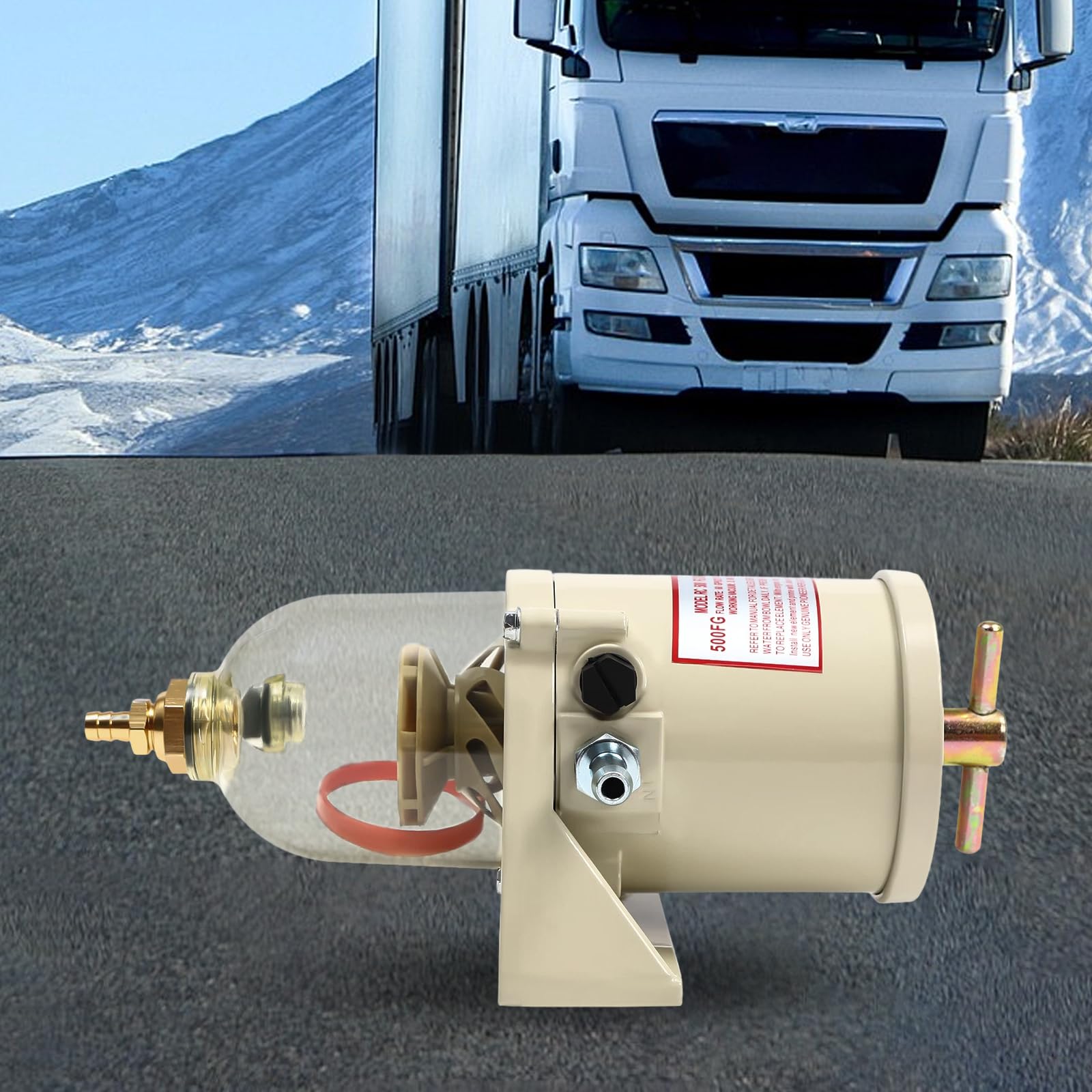 Kraftstofffilter Diesel mit Wasserabscheider, Aluminium Öl-Wasser Separator 227L/h für LKW und Boot, 500FG/FH Kraftstofffilter Benzinfilter mit 6mm Anschlüssen