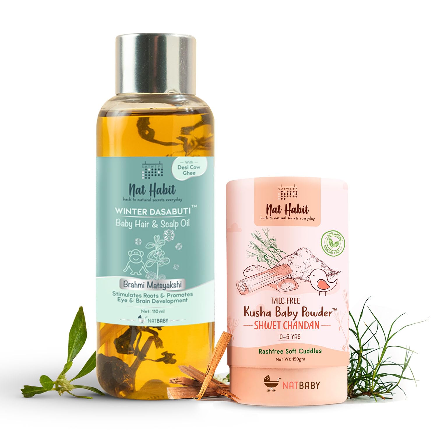Nat Habit Baby Scalp Oil Bhrami Maytakshi (110ml)+ Baby Powder Shweet Chandan (100gm) - Essential Baby Care Combo For Daily Massage, Healthy Nourishment, Chemical & Preservative-Free (Combo Pack of 2) (B0CR7GCPL9) Amazon Price History, Amazon Price Tracker