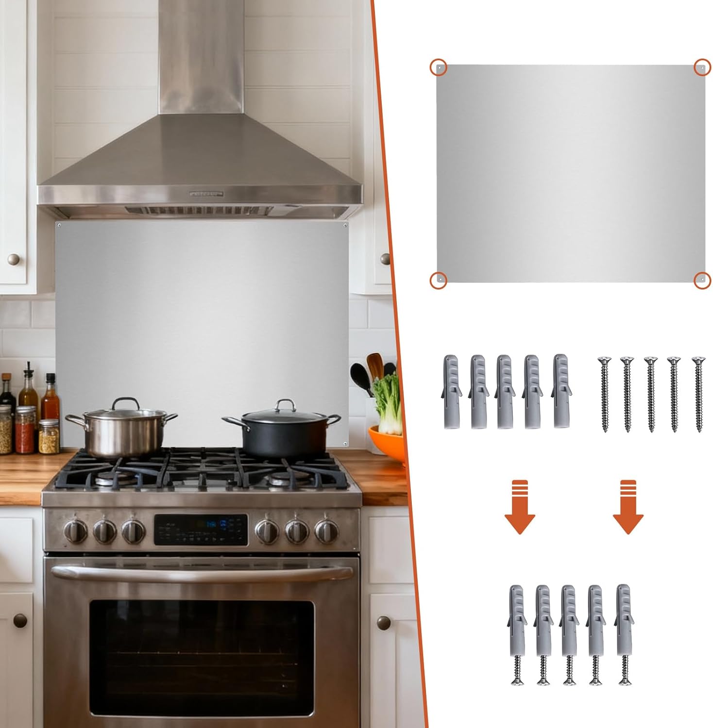 ONEEON Stainless Steel Backsplash ，24 x 30 Inch Range Hood Stove Backsplash Back Stainless Steel Sheet for Kitchen