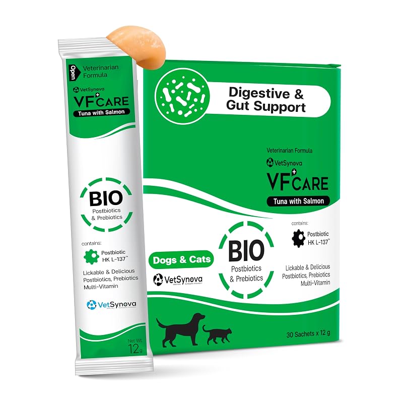 Suplemento Digestivo em Pasta Lamberável com Pós-Bióticos HK L-137 e Prebióticos FOS VFCARE para Gatos e Cães, 30 Sachês