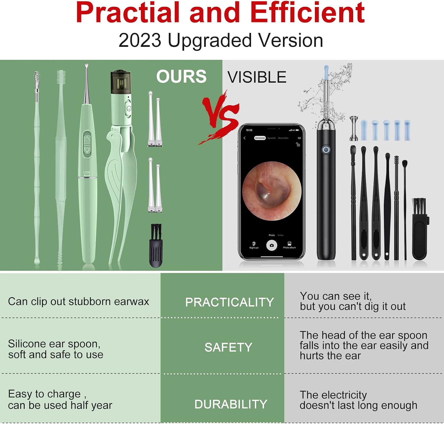 Ear Wax Removal Tools,9 Pack Ear Cleaning Tool,Ear Pick with 2 LED Lights,Built-in USB Ear Wax Remover for Kids and Adults