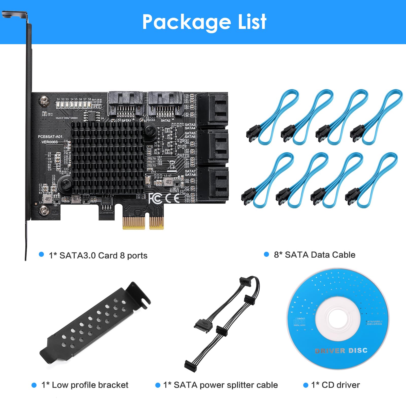 SATA USB 3.0 Tarjeta Controladora de Expansión, 8 Puertos PCIE SATA Tarjeta Controladora PCI-E X1 3.0 Gen3 (6Gbps) para Windows 10/8/Ubuntu (ASM1064 + JMB575)