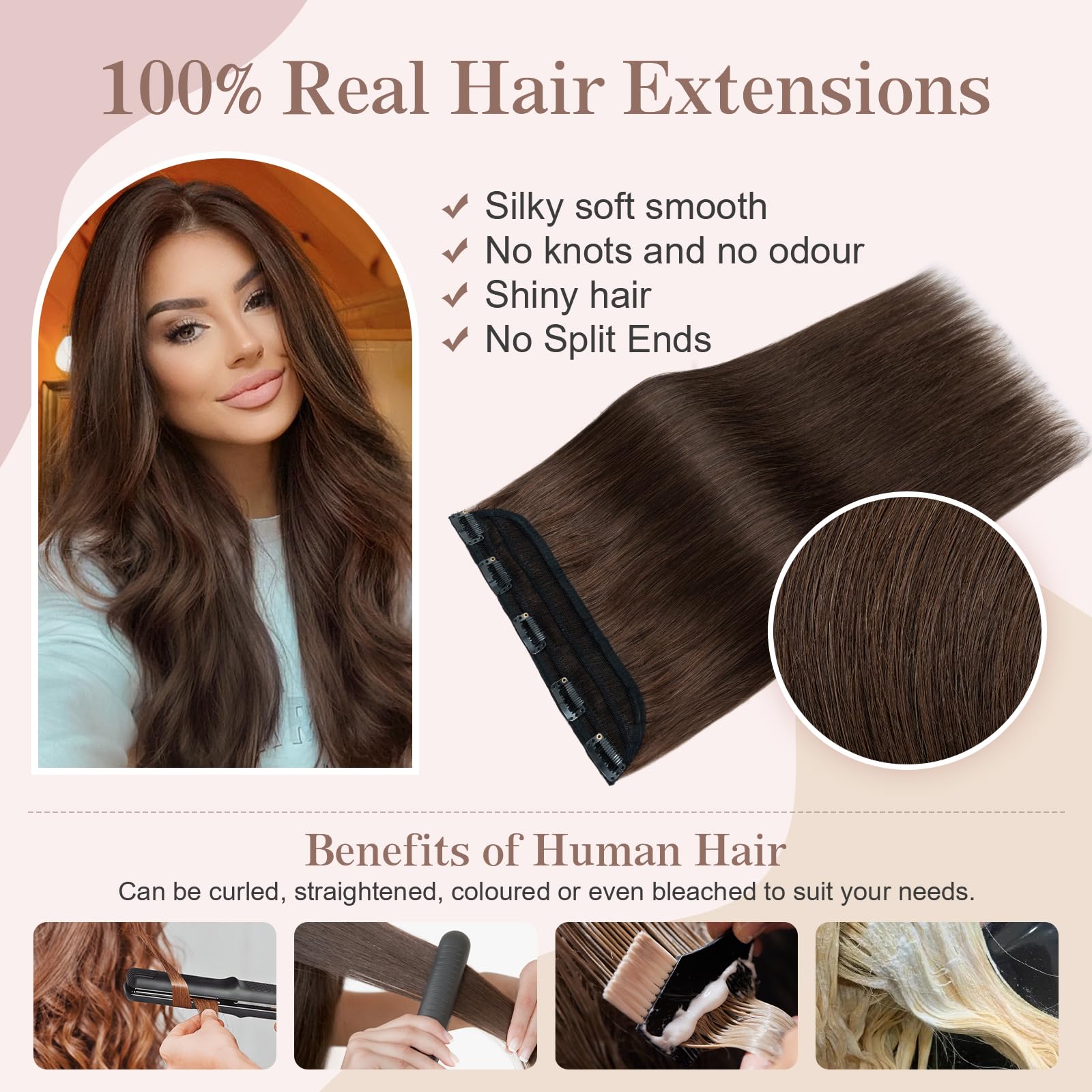 SEGOHAIR Clip in Human Hair Extensions, 16" One Piece 5 Clips Thick Clip in Hair Extension - 3/4 Full Head - Dark Chocolate Brown - Image 3