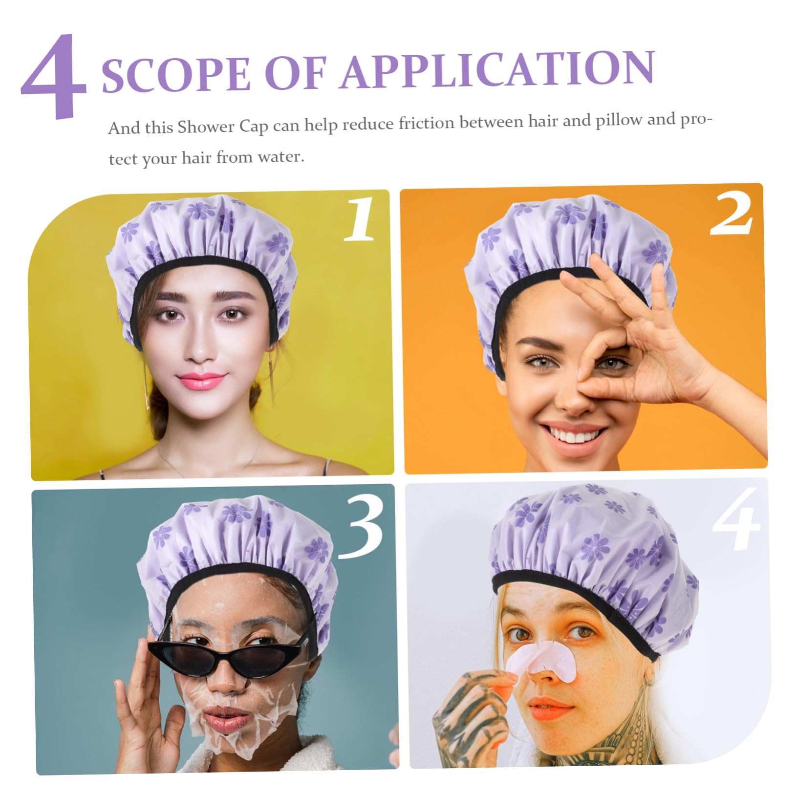 4 Stück-pack Duschhauben aus Atmungsaktivem Elastischem Material Großzügige Größe für Damen und Kinder Vielseitiger Haarschutz Beim Duschen Schlafen Spa und Kosmetik