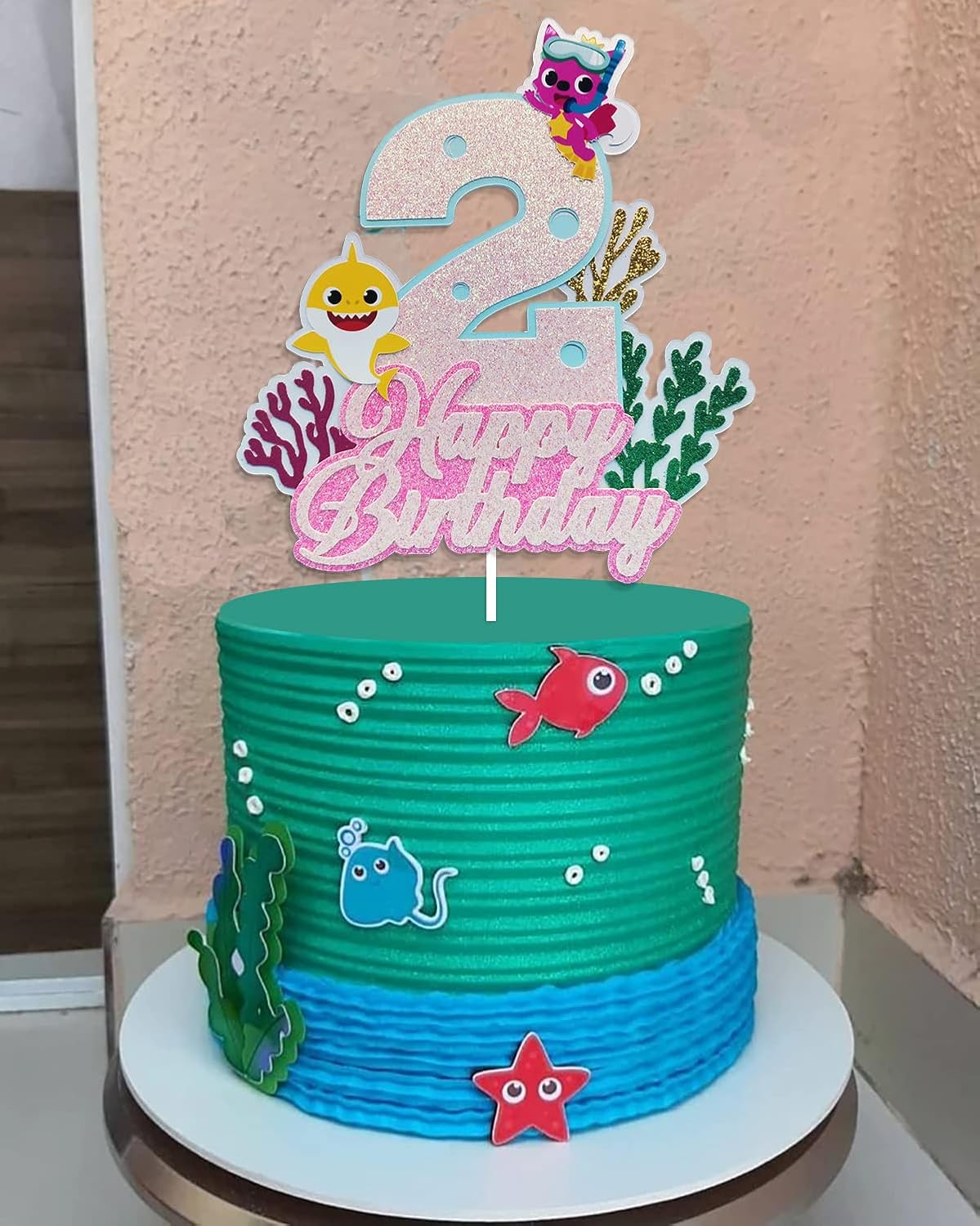 Shark Baby 2nd Birthday Cake Topper Girl,Shark Cake Topper 2,Shark 2 Cake Topper For Baby Girls Shark Two Birthday Decorations Party Supplies