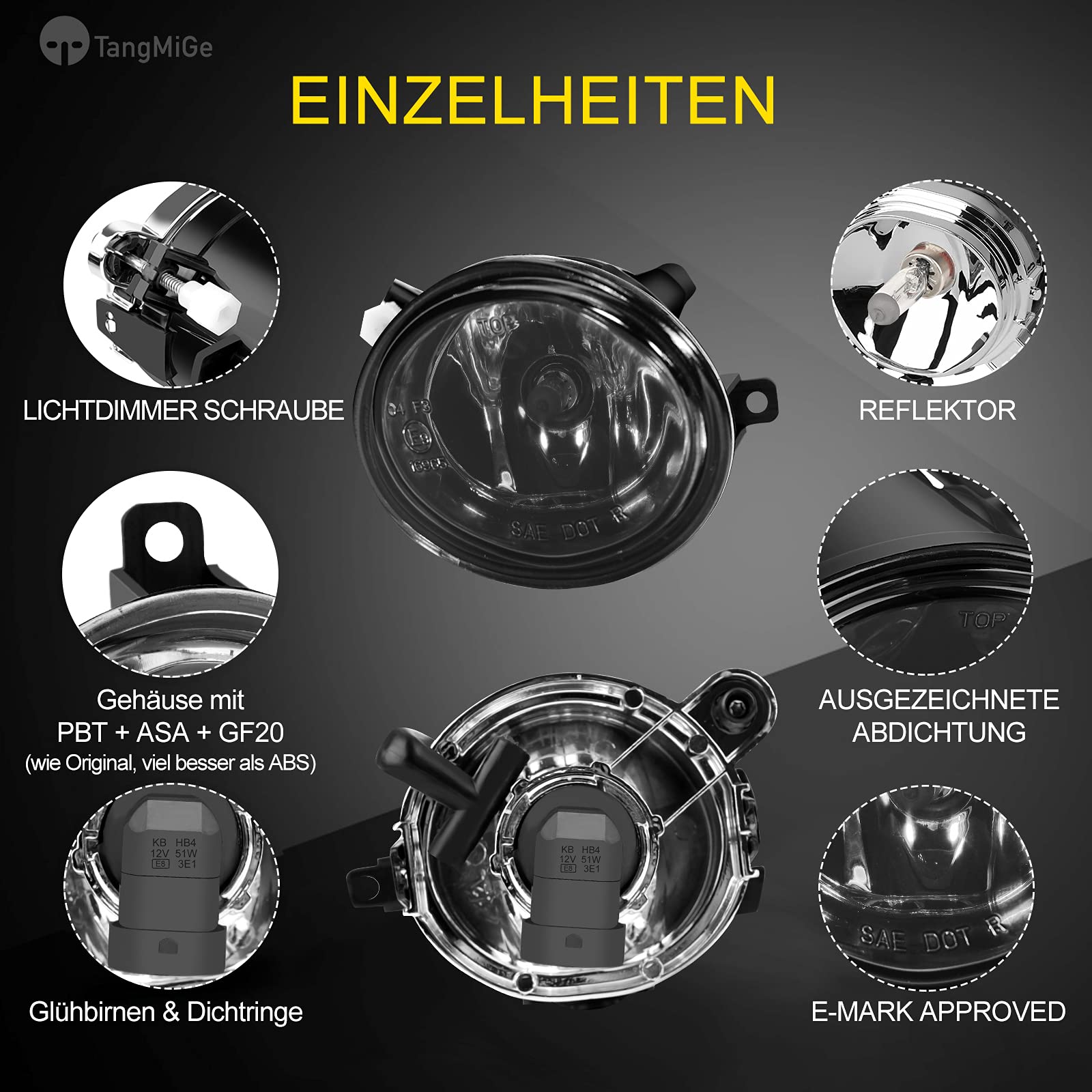 TangMiGe Światła Przeciwmgielne kompatybilny z BMW (E46 M3 E39 M5) / Seria 3 (320i 323i 325i 325xi 330i 330xi Sedan, 325i 325xi Wagon, z pakietem sportowym), 2000-2007 (Czarny)
