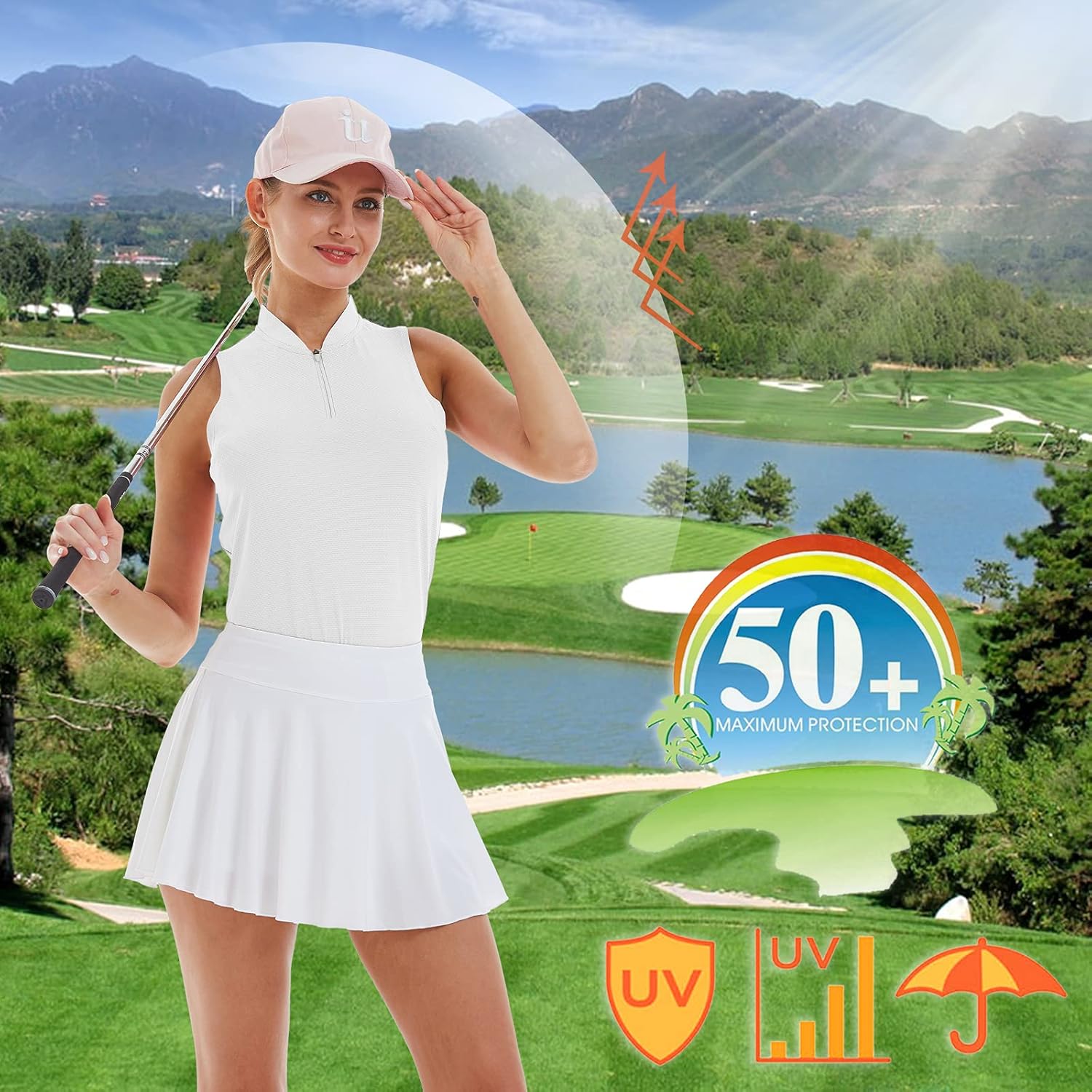 LastFor1 Women's Golf Polo Sleeveless Shirt Zip-Up UPF 50+ UV Protection Athletic Tops Slim Fit Quick Dry Lightweight