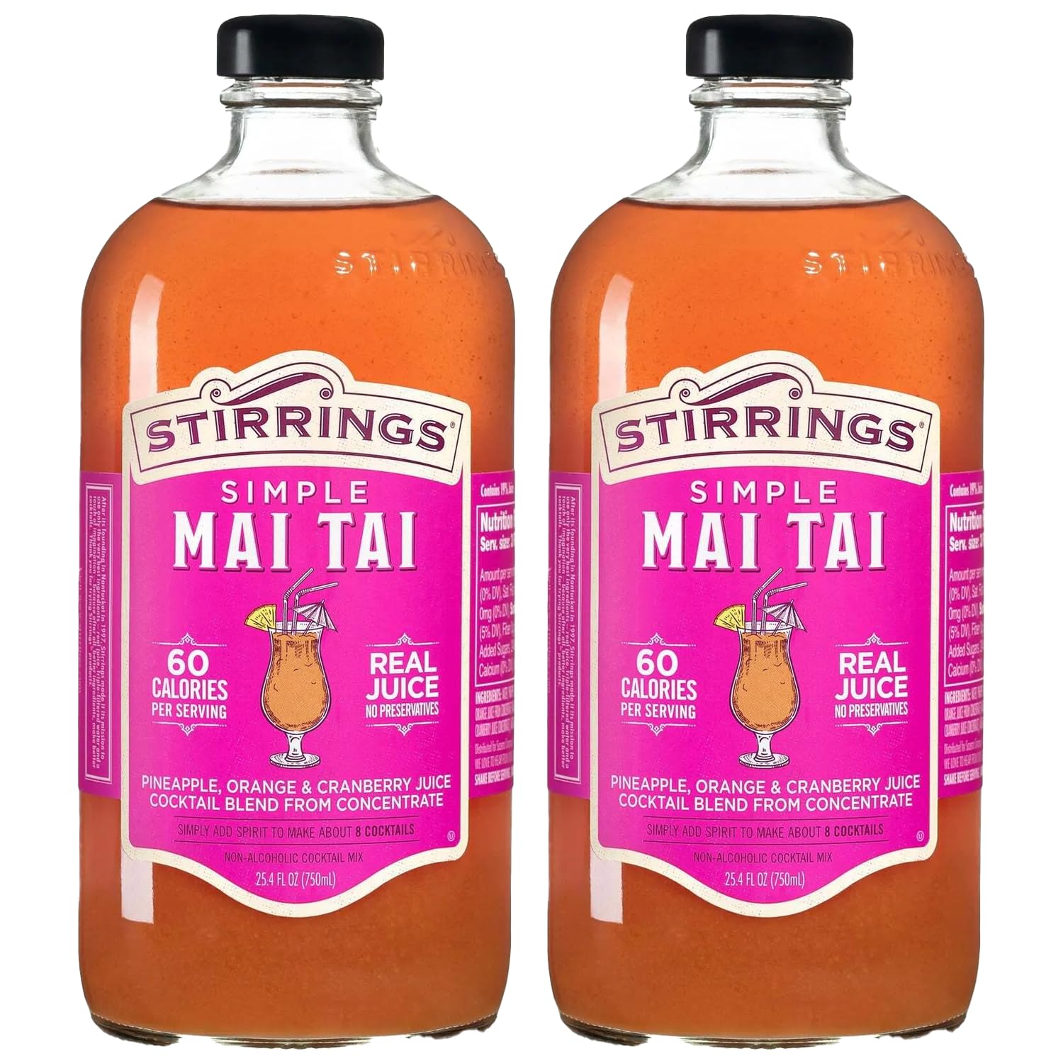 Stirrings 4 Pack Mai Tai Cocktail Mix 750ml Bottles - Real Juice No Preservatives - 90 Calories - Drink Mixer
