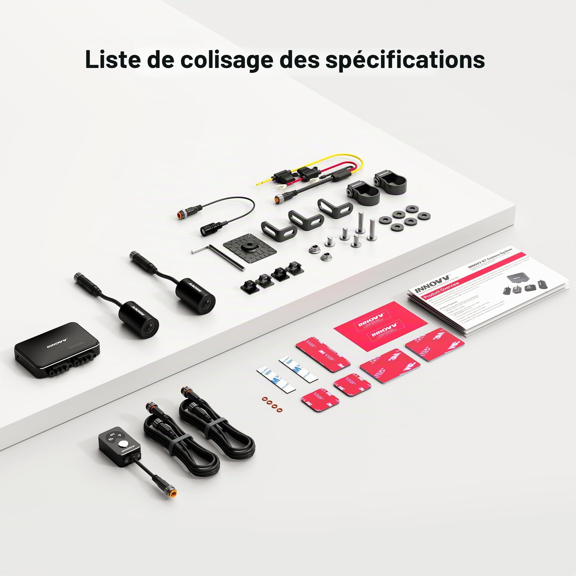 INNOVV K7 Caméra de Dash Moto Avant et Arrière avec EIS 2K+2K@30FPS ou 1080P+1080P@60 FPS, Caméra de Moto, GPS, WiFi, Mode Parking 24h, Détection de Collision, Caméra de Moto Étanche, Supporte jusqu'à