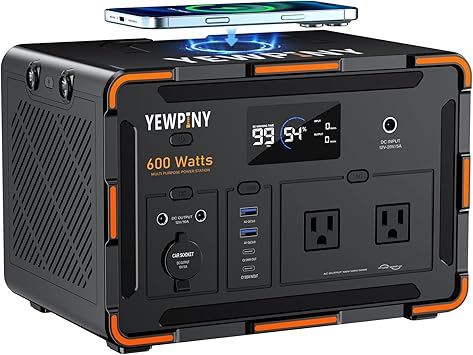 600W Solar Generator 599.4Wh Portable Power Station, 162000mAh Battery w/ PD100W & Pure Sine Wave AC, Solar Charging for Camping, RV, Home Backup (SOS Light & LCD Display)