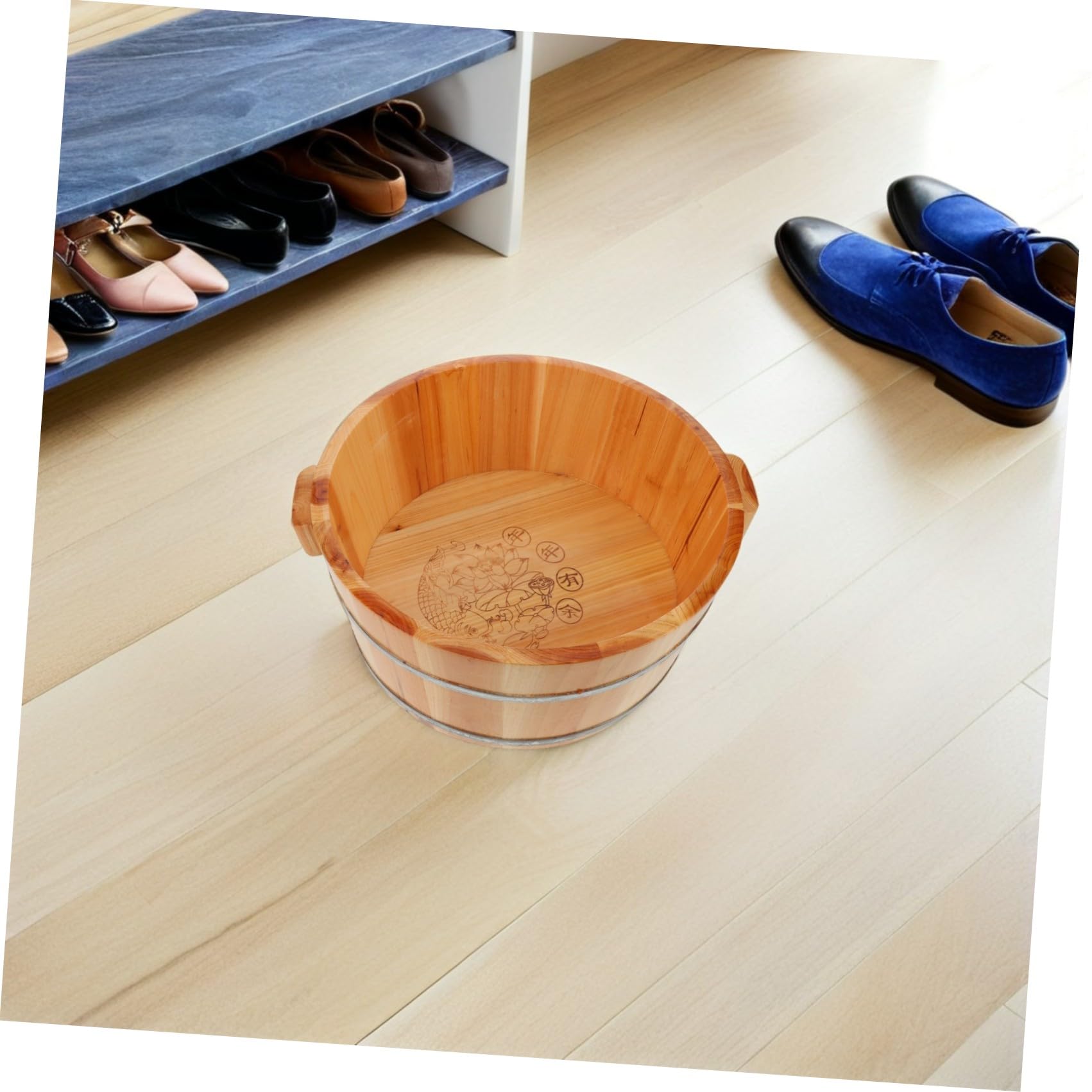 Bain de Pied en Bois Marron Seau à Pieds Finition Lisse Artisanale pour Pédicure et Massage pour Sauna et Voyage