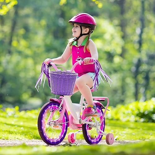 Miniatura 7 de Juego de serpentinas de cesta de bicicleta para niños, cesta de mimbre para manillar de bicicleta con 2 luces LED para rueda de bicicleta,