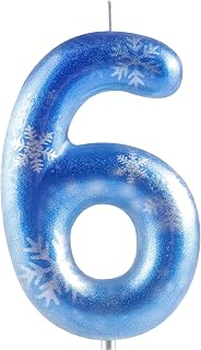 Blue White Frozen Snow Themed Birthday Candles, Snow Snowflake Number 6th Birthday Candle for Girls Party Supplies,Blue Frozen Birthday Party Number 6 Cake Topper Decorations