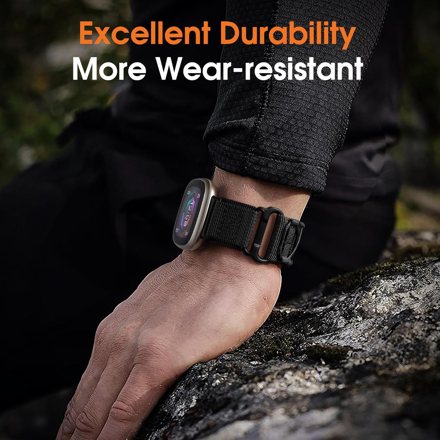Bandletic Tactical Rugged Bands Compatible with Fitbit Versa 4 Bands/Versa 3/Sense 2/Sense, Soft Durable Military Nylon Solo Loop Sport Straps