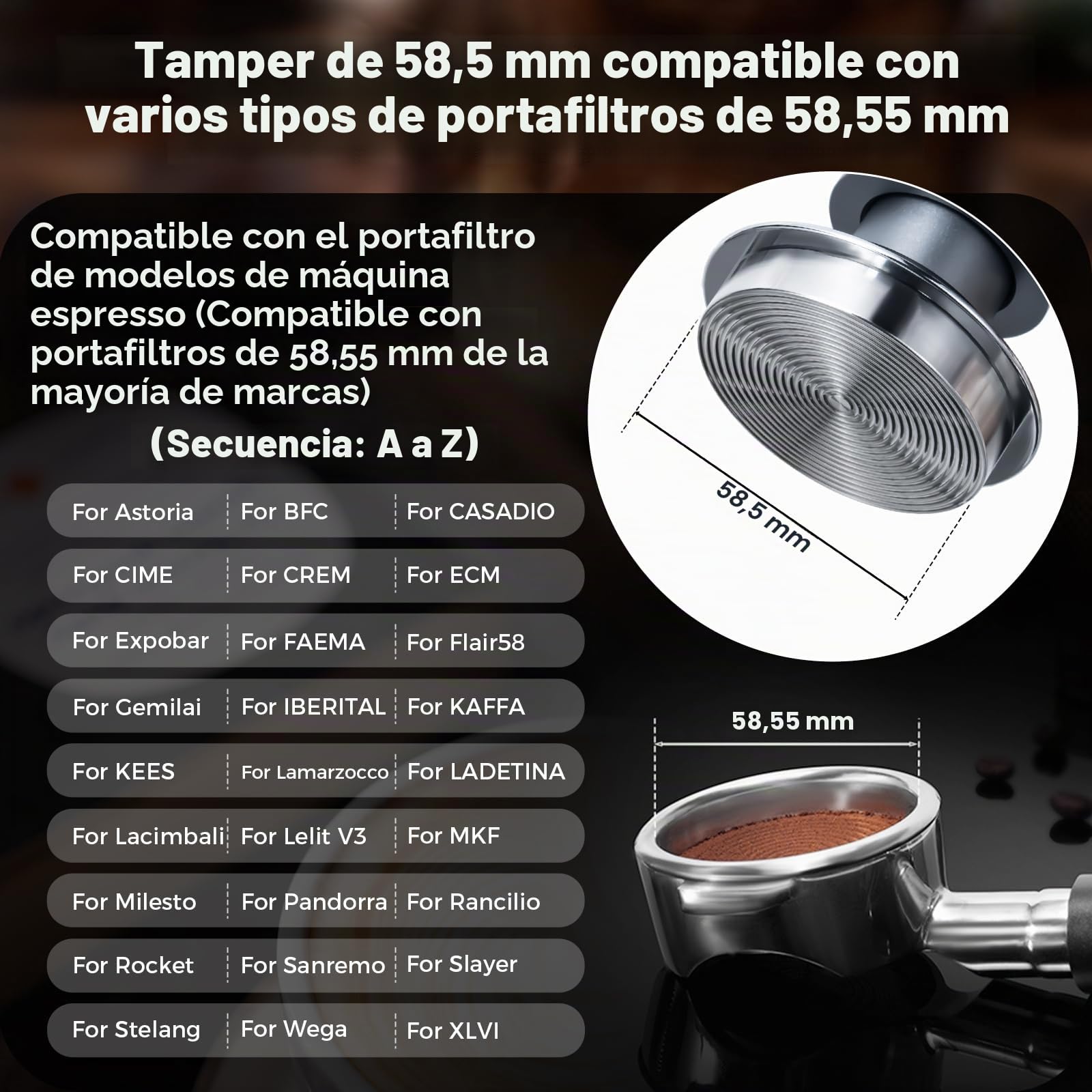 IKAPE Tamper de espresso de 58 mm, prensador de café barista premium con resorte calibrado, manipulador de base 100% de acero inoxidable compatible con máquina de espresso Rancilio, portafiltro sin