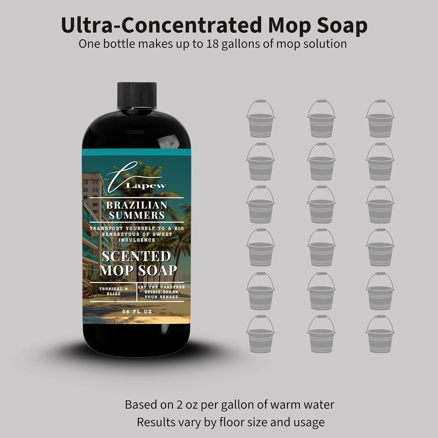 Lapew Brazilian Summers Scented Mop Soap - Brazilian Waves Luxury Floor Cleaner Concentrate for Mopping Tile, Laminate, Vinyl & Hardwood | Streak-Free, Low-Foam | 36 oz