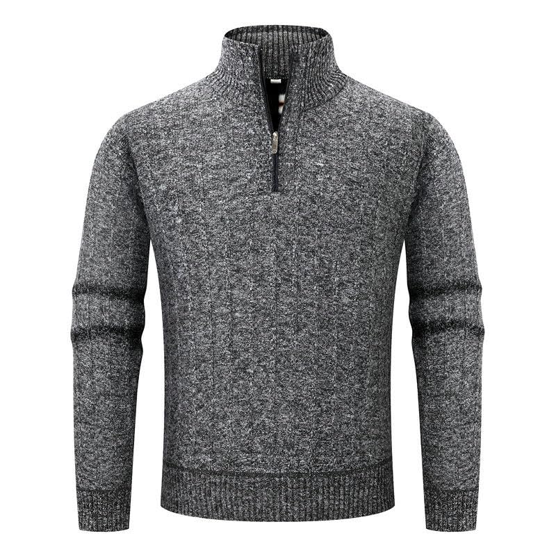 Pull d'hiver homme manches longues chaud tricot demi-fermeture éclair