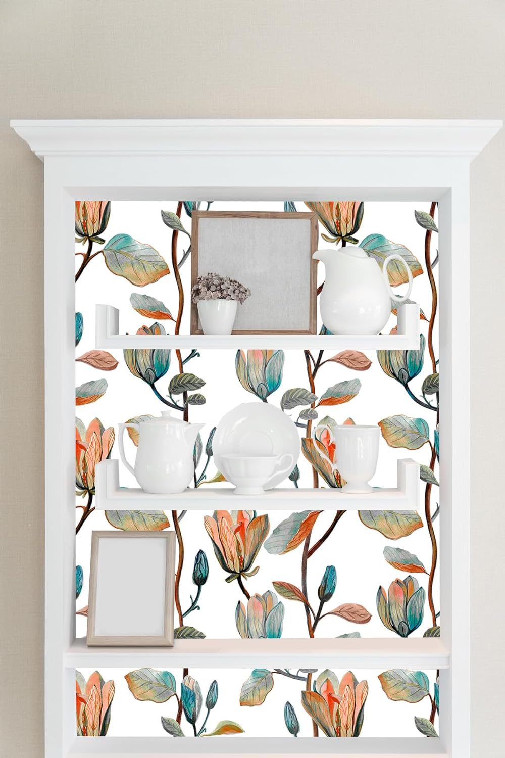Magnolia Floral Leaf Peel and Stick Wallpaper Vintage Contact Wall Paper Modern Botanical Self Adhesive Vinyl Removable Renter Friendly Leaves Wallpaper 17.7in x 6.6ft