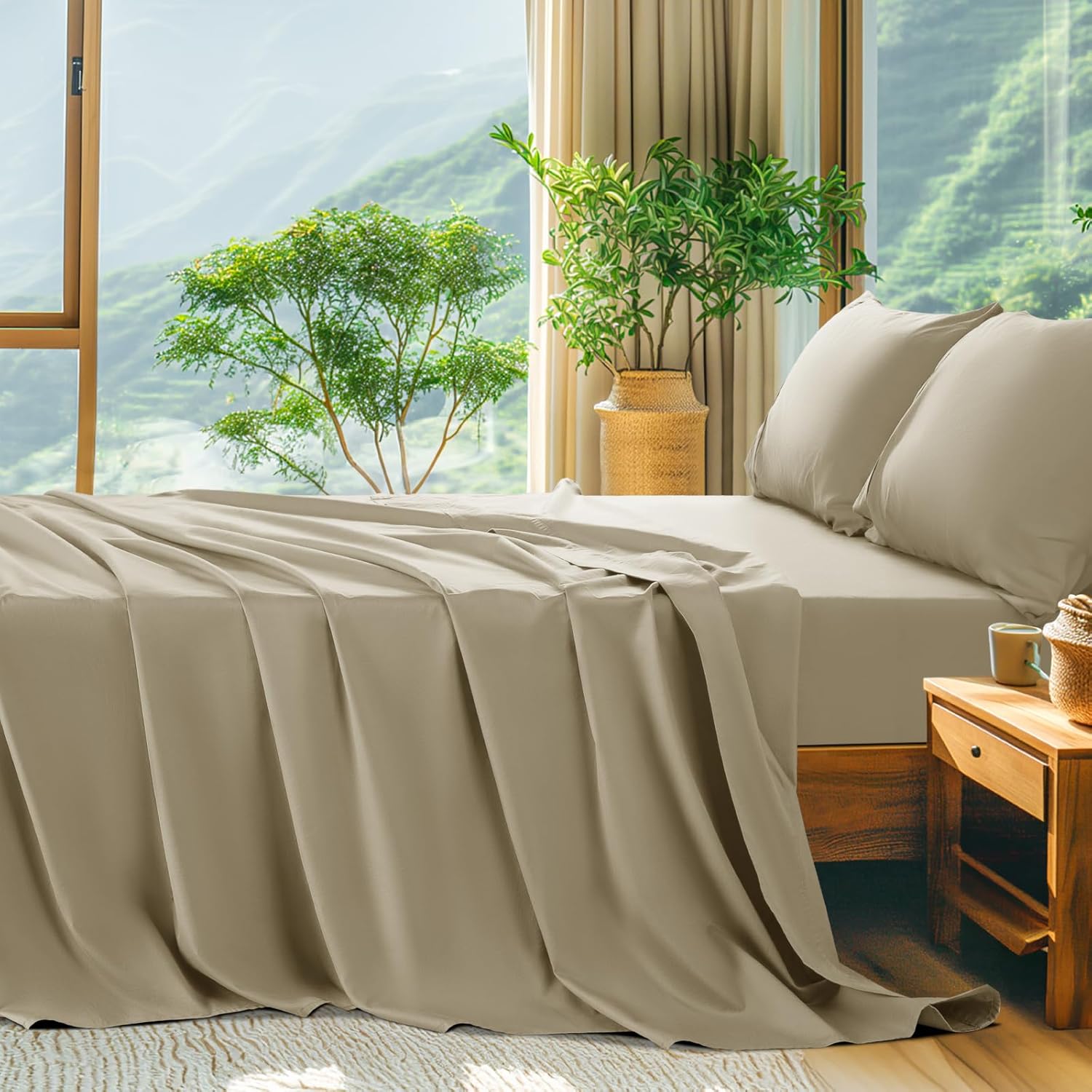 SONORO KATE 100% Egyptian Cotton Sheets Queen Size - 600 Thread Count, Luxury Hotel Quality Bedding Set, Soft Cooling Sateen Weave Bed Sheet Sets, 16" Deep Pocket - 4 PC(White,Queen)