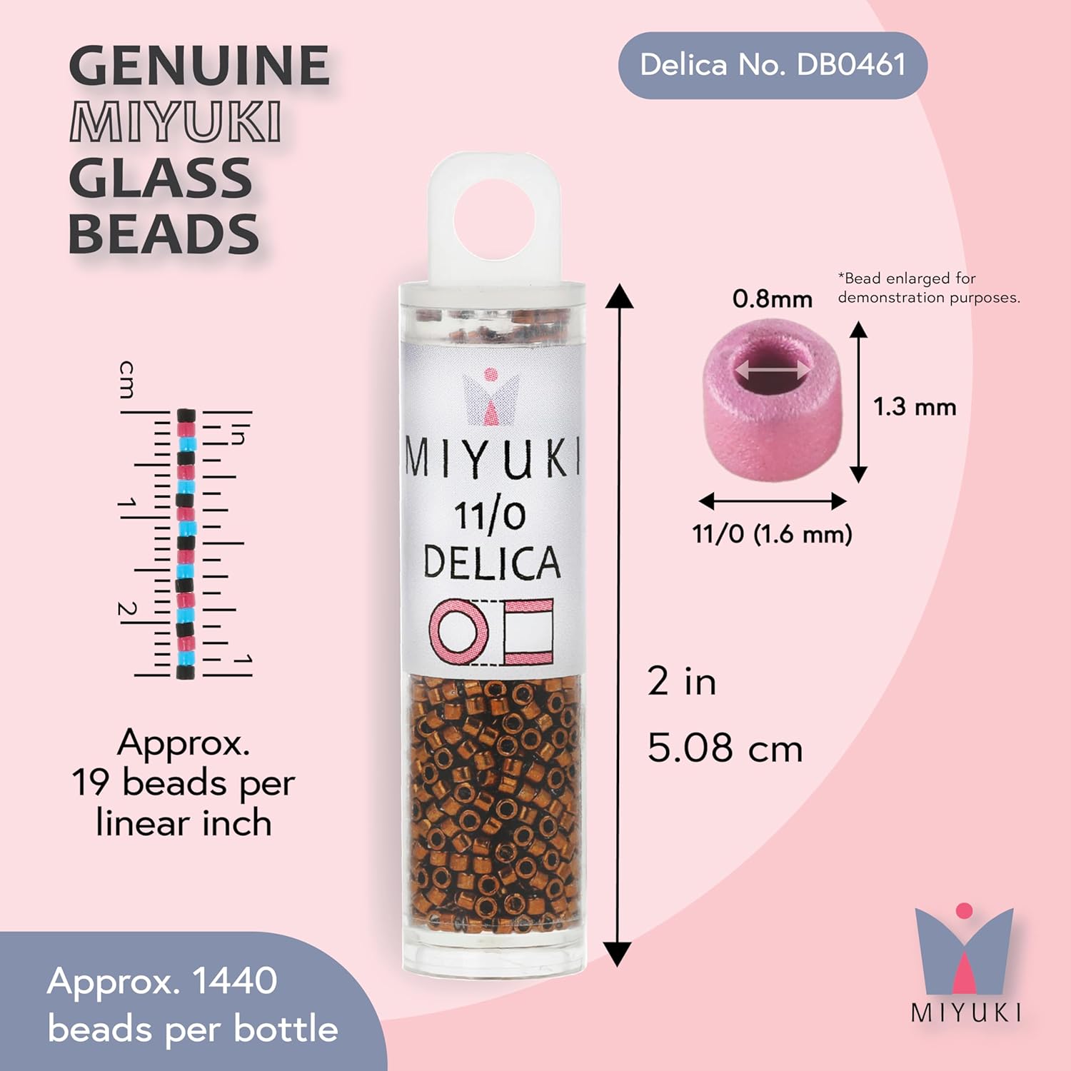 Miyuki Delica Seed Beads – Size 11/0 (1.6 mm), DB0461, Nickel-Plated Dyed Copper, 7.2 g, Approx. 1440 Beads, Made in Japan - Image 3