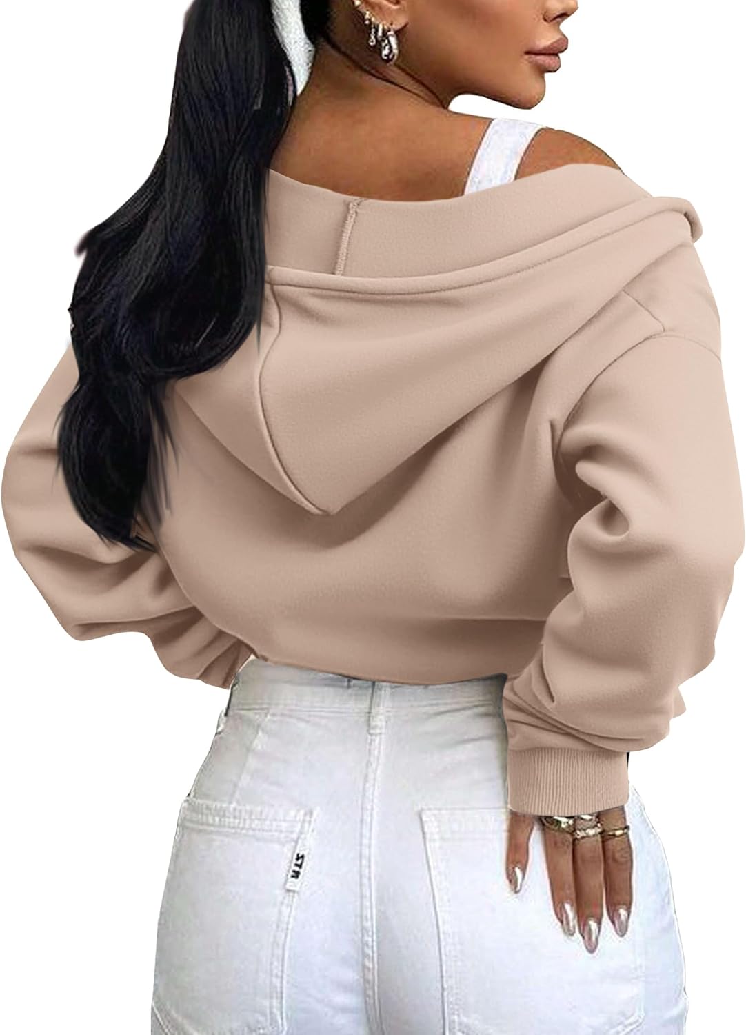Remidoo Women's Zip Up Cropped Hoodie Crop Top Sweatshirt Drawstring Long Sleeve Jacket - Image 7