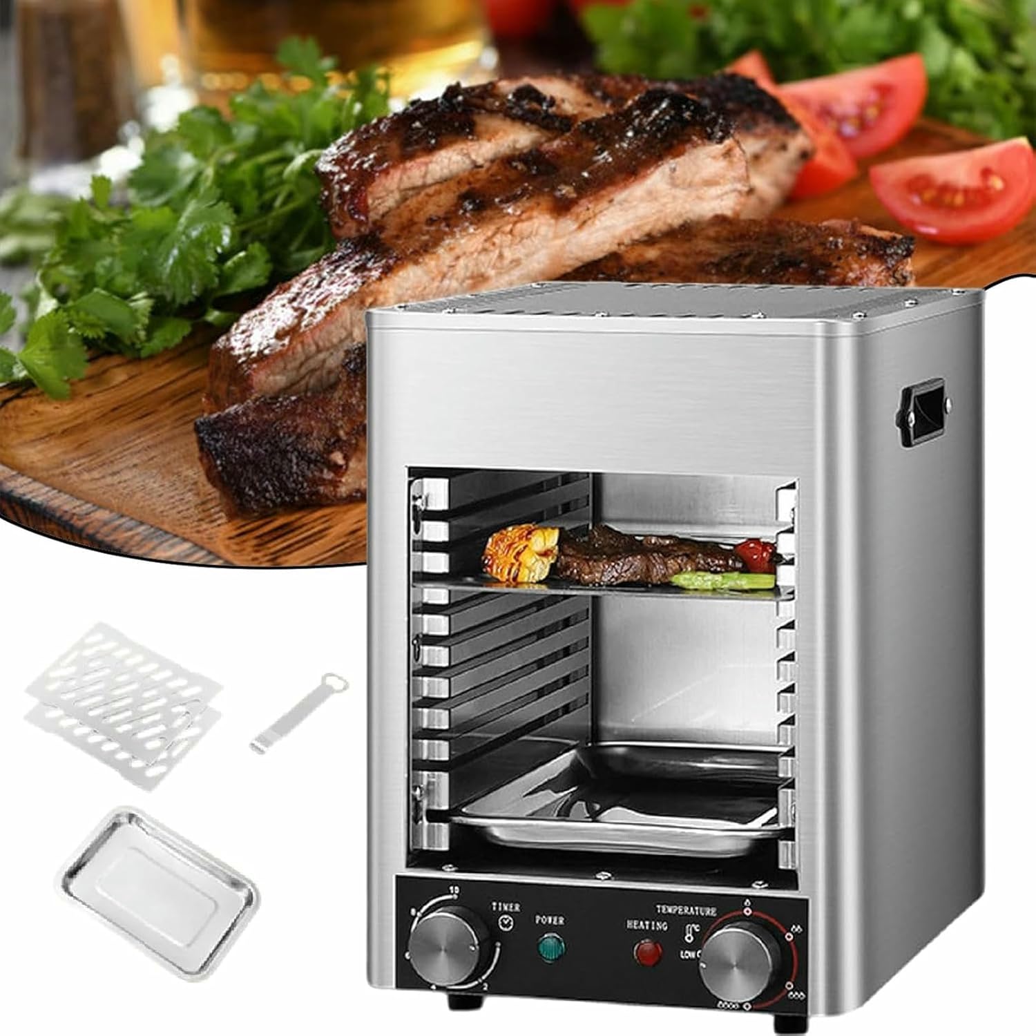 Electric Steak Grill, Portable Indoor Countertop Oven with Griddle, Smokeless Electric Infrared Grill, Heats up to 1450 ℉