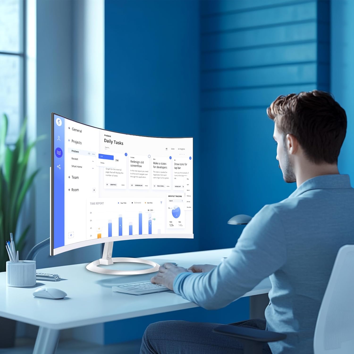 All-in-One Desktop Computer PC, 24” FHD Curved Display Monitor I3-8100T Quad-Core Processor 16GB RAM 512GB SSD Desktop, WiFi Bluetooth Keyboard & Mouse for Home Business Office Gaming