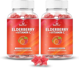 BeLive Elderberry Gummies with Zinc and Vitamin C - Immune Support Supplement with Vitamin D, A, E, B12 - Gummies for Healthy Bones & Teeth, Vegan, Keto & Non-GMO - Raspberry Flavor | 2-Pack