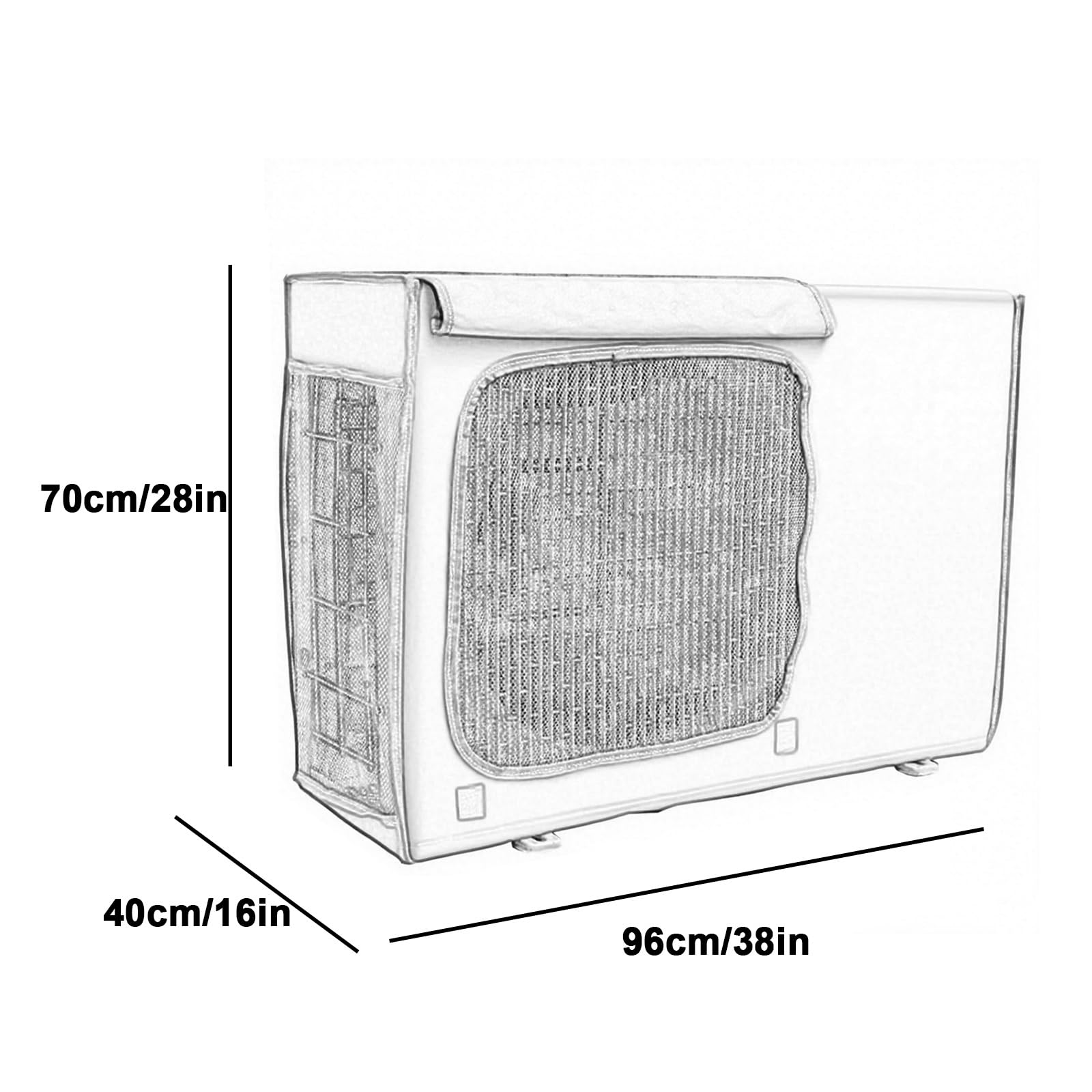 Cubre Aire Acondicionado Exterior, Funda para Aire Acondicionado Exterior Fabricada en Tela Oxford 600D, Malla y Revestimiento de Protección Solar(96x70x40cm/38x28x16in)
