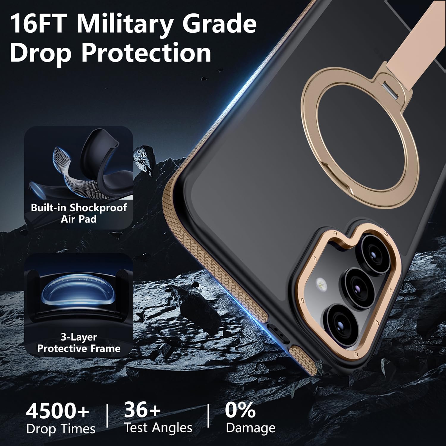 360°Spin Magnetic Stand with Silicone Strap for Samsung Galaxy S25 Plus Case[Fit for MagSafe], Mil-Grade Shockproof Translucent S25+Plus Phone Case with Kickstand&Ring Holder (Desert Gold)25