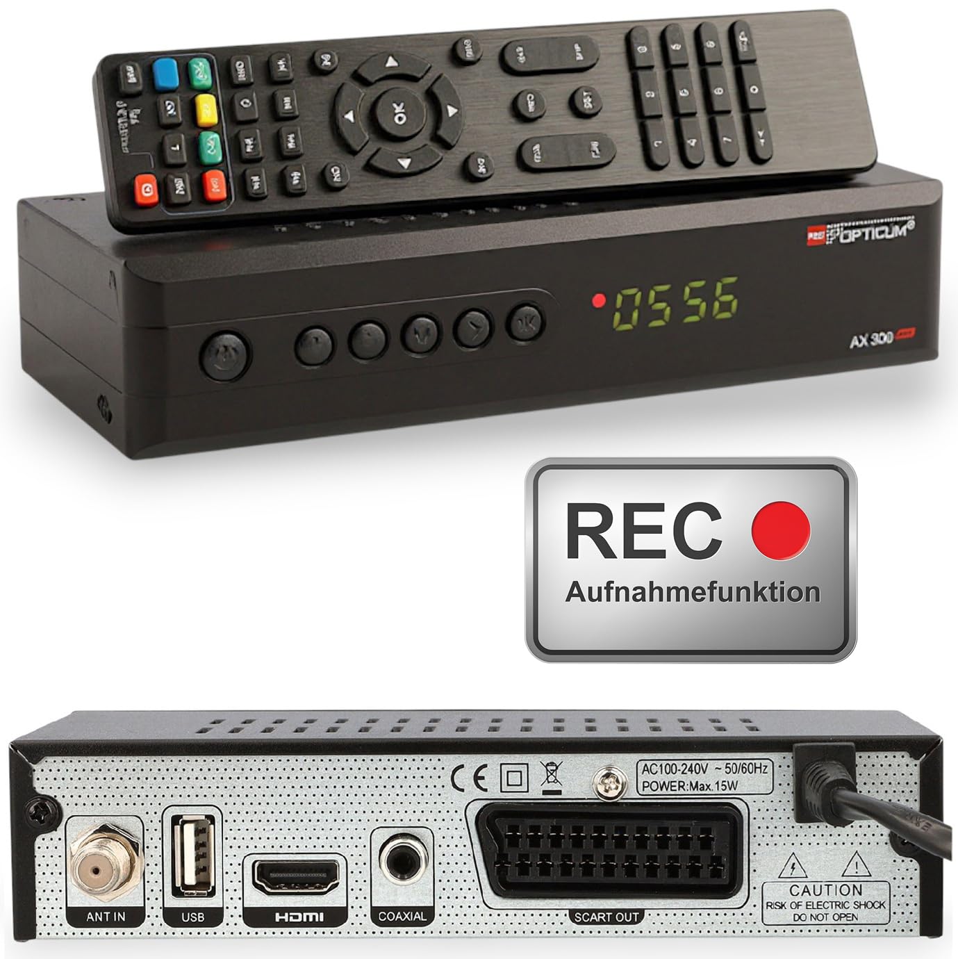 RED OPTICUM AX 300 Plus Sat Receiver mit PVR I Digitaler Satelliten-Receiver HD 1080p - HDMI - SCART - USB - Coaxial Audio I Receiver für Satellitenschüssel Schwarz