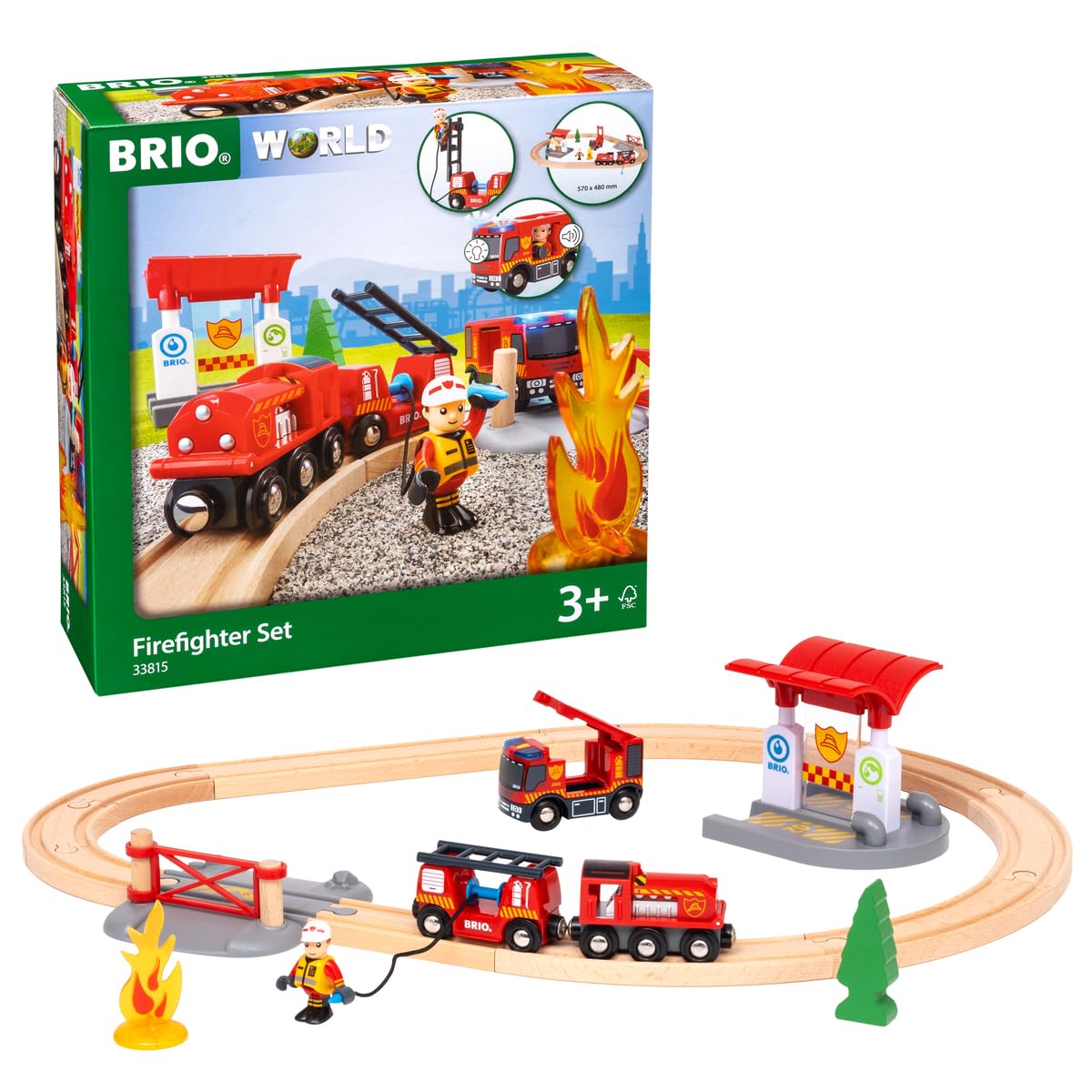 BRIO World - Set de Ferrocarril de Bomberos, Ferrocarriles, Set de Construcción de Madera, Tren Juguete, Juguetes Niños 3 Años o más, Juegos Educativos 3 Años