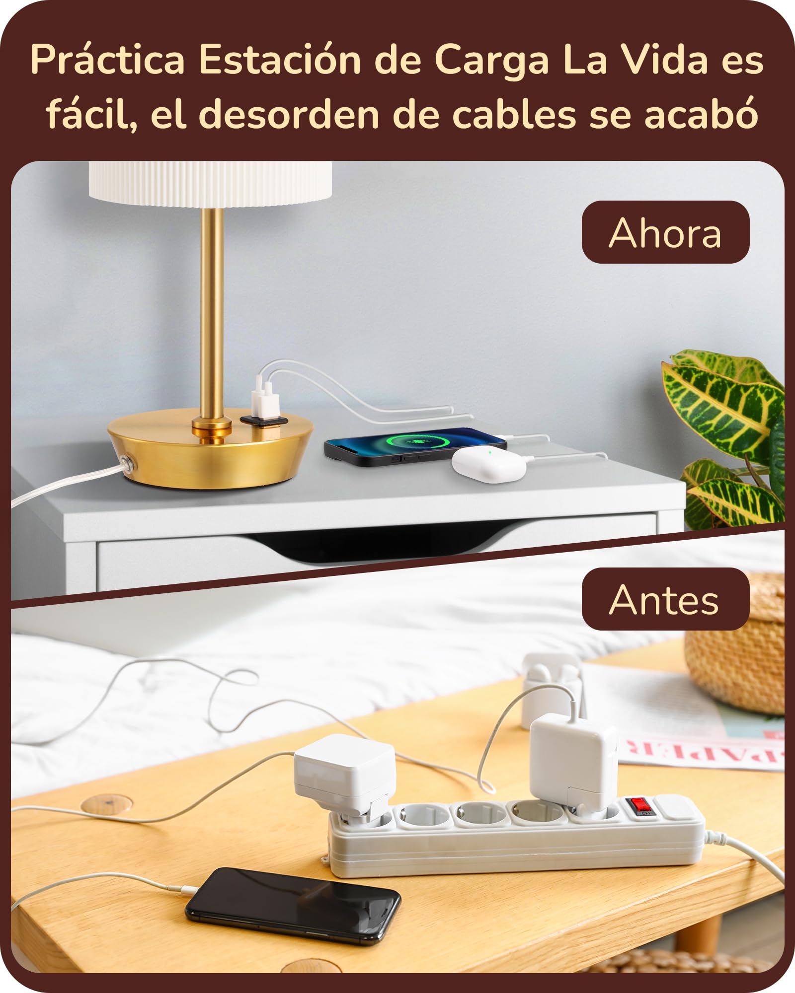 EDISHINE Lámpara de Noche Regulable Táctil Juego de 2, Lámpara de Mesa, Lámpara Pequeña, con Función de Carga, 2 Puertos USB, con Cable, para Dormitorio, Salón, Alféizar de Ventana, Regalo, Dorado