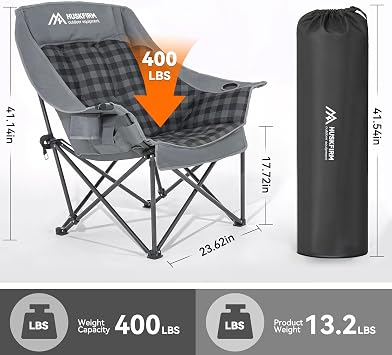 Huskfirm Oversized Heated Camping Chair Fully Thick Padded Camping Chair XL Camp Chair for Adults 3 Levels Adjustable Heated Camp Chair for Outdoor Use (Battery Not Included)