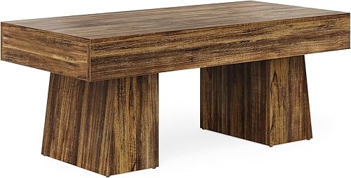Miniatura 9 de LITTLE TREE - Mesa de café de granja, mesa de sala de 47 pulgadas, mesas centrales de acento rectangulares de madera con base gruesa, muebles Marrón