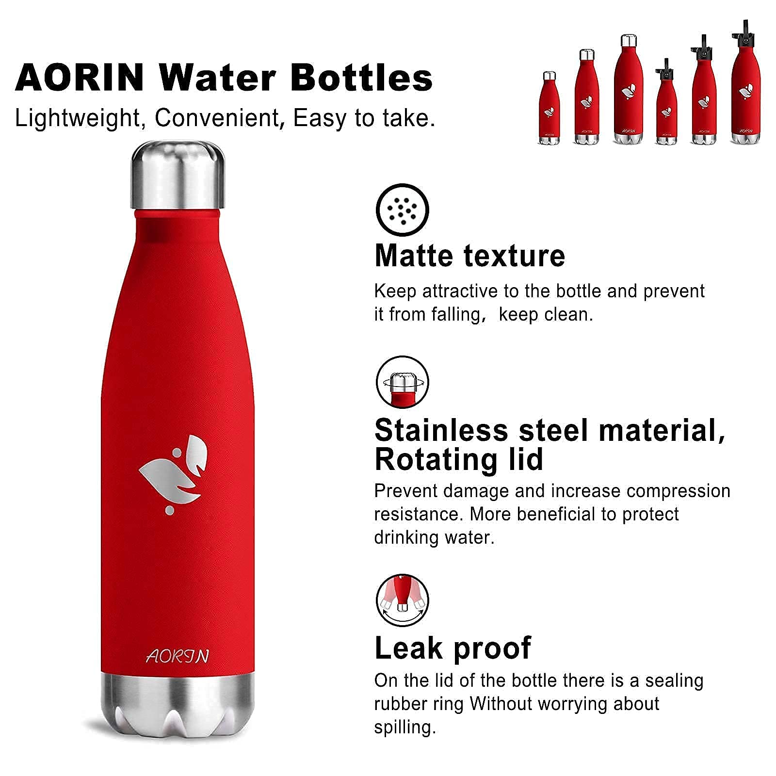 AORIN de Doble Pared con Aislamiento de Botella de Agua de Acero Inoxidable Proceso de Recubrimiento en Polvo, no es fácil de desprenderse, Resistencia al Rayado, fácil de Limpiar — view 2