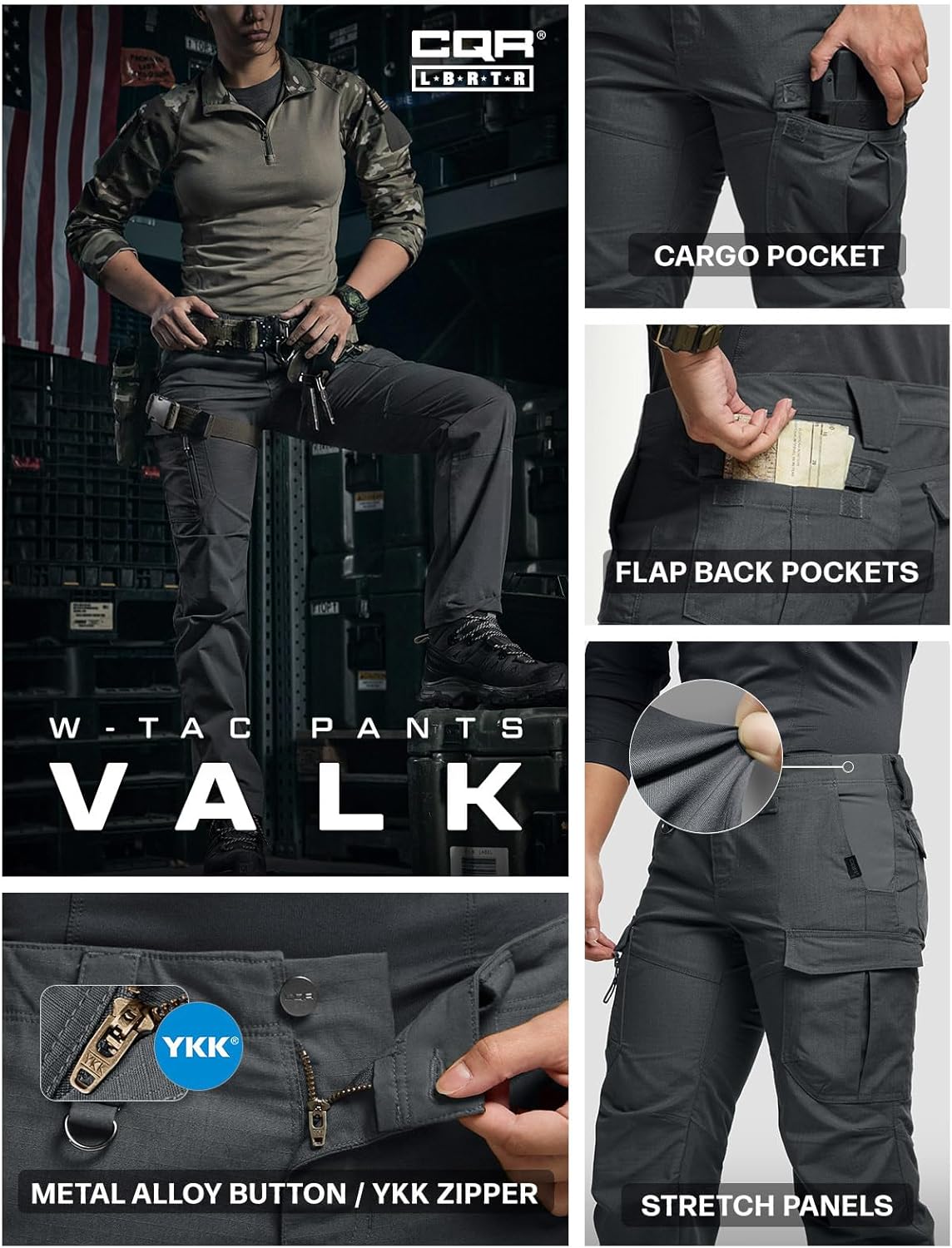 CQR Women's Flex Stretch Tactical Pants, Water Resistant Ripstop Cargo Work Pants with Pockets for Outdoor & Hiking - Image 8