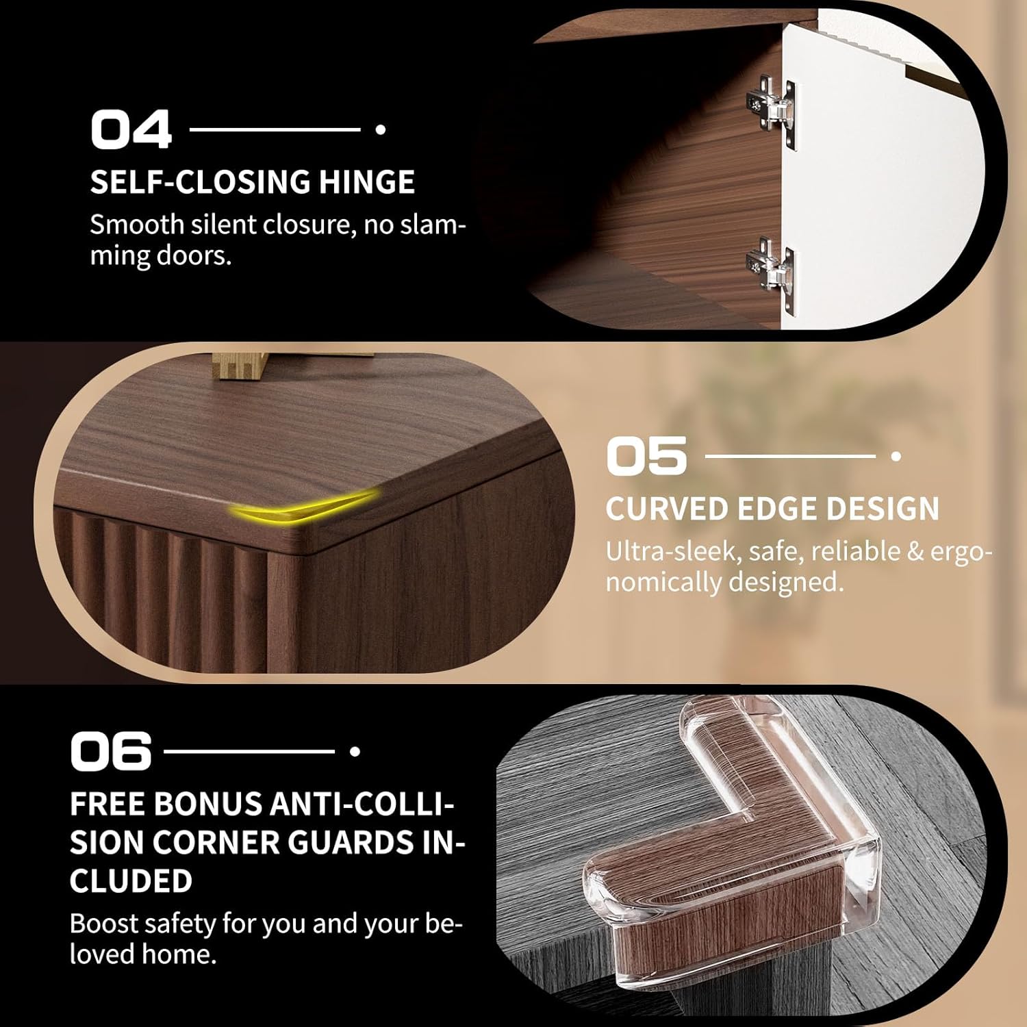 TV Stand for Living Room, Wooden Entertainment Center with Fluted Wave Doors, Media Console Table with Storage Cabinets for 45/50/55/60 inch TV, Suitable for Bedroom (Walnut)