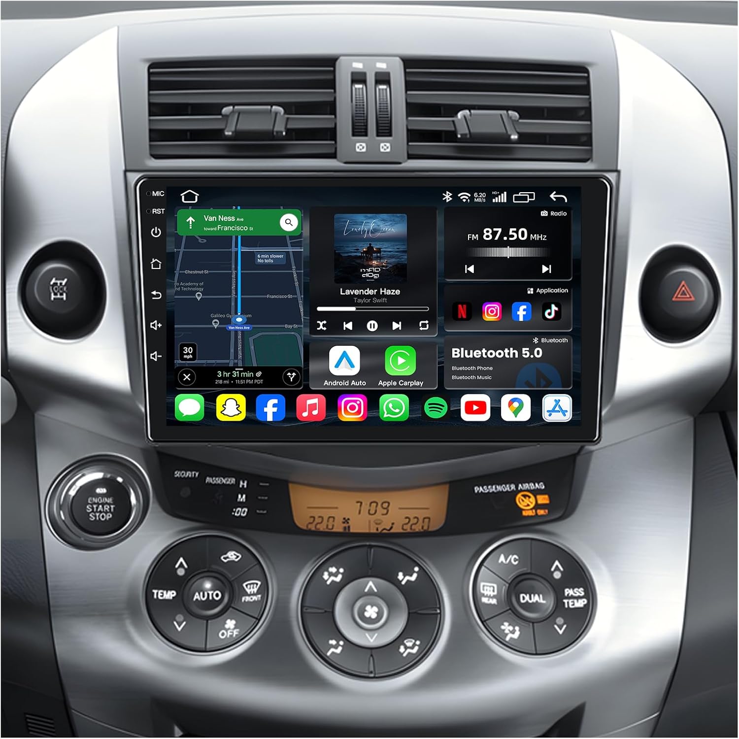 4GRAM + 64ROM Car Radio for Toyota RAV4 2007-2012: Android 13 Stereo with Wireless Carplay Android Auto 9" 1280*800 IPS Touchscreen Head Unit GPS Navigation 5G WiFi Bluetooth5.4 Backup Camera SWC FM