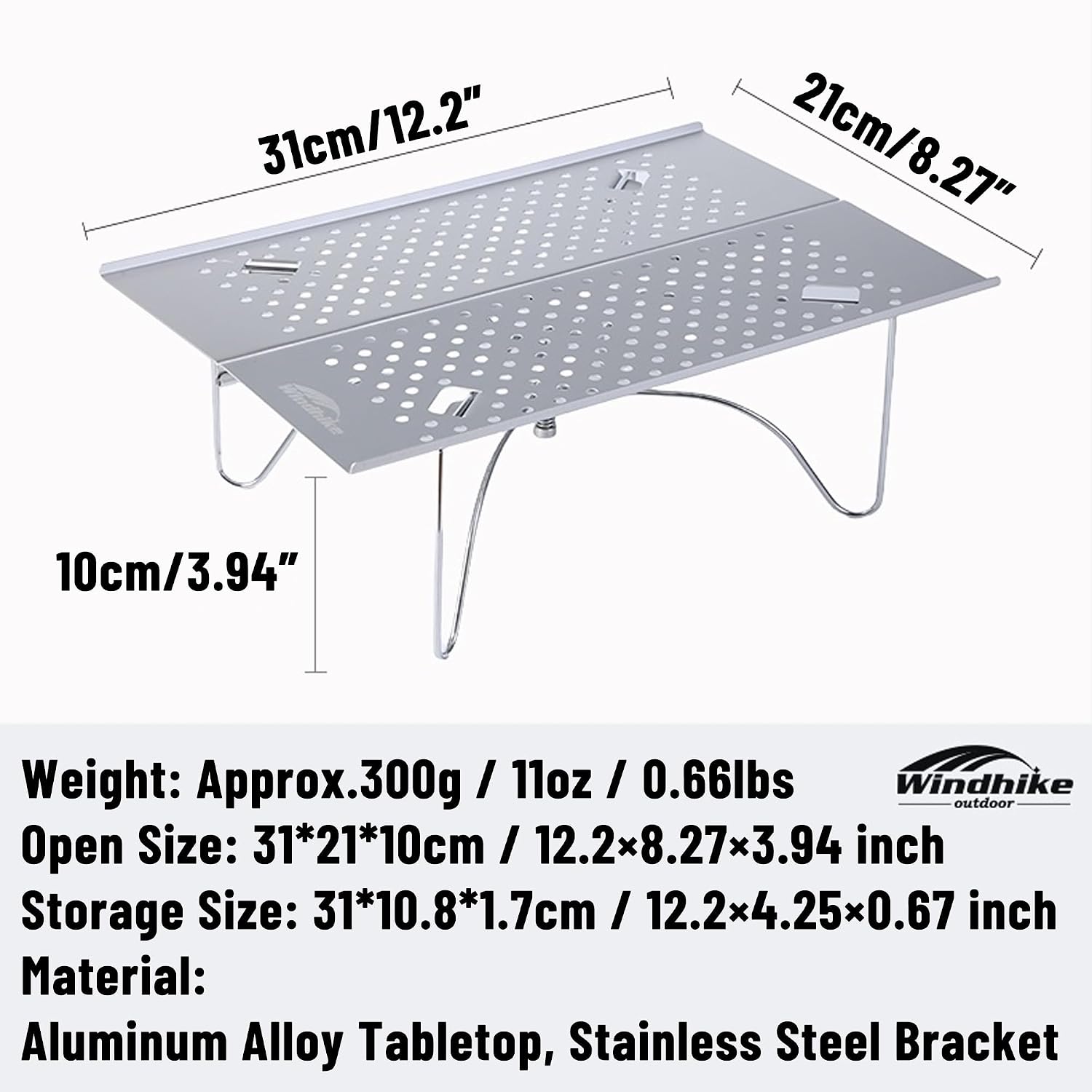 windhike 11oz Ultralight Small Folding Camping Table - 66lb Load Capacity Mini Backpacking Table with Carry Bag, Aluminum, No Assembly for Hiking, Camping & Beach, Compact Small Side Table