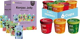 Hethstia Konjac Noodle Shirataki Pho Soup Variety Flavor 6-Pack and Konjac Jelly Variety Pack, 10 Pouches Drinkable Jelly– Blueberry, Peach, Passion Fruit, Green Grape, Strawberry