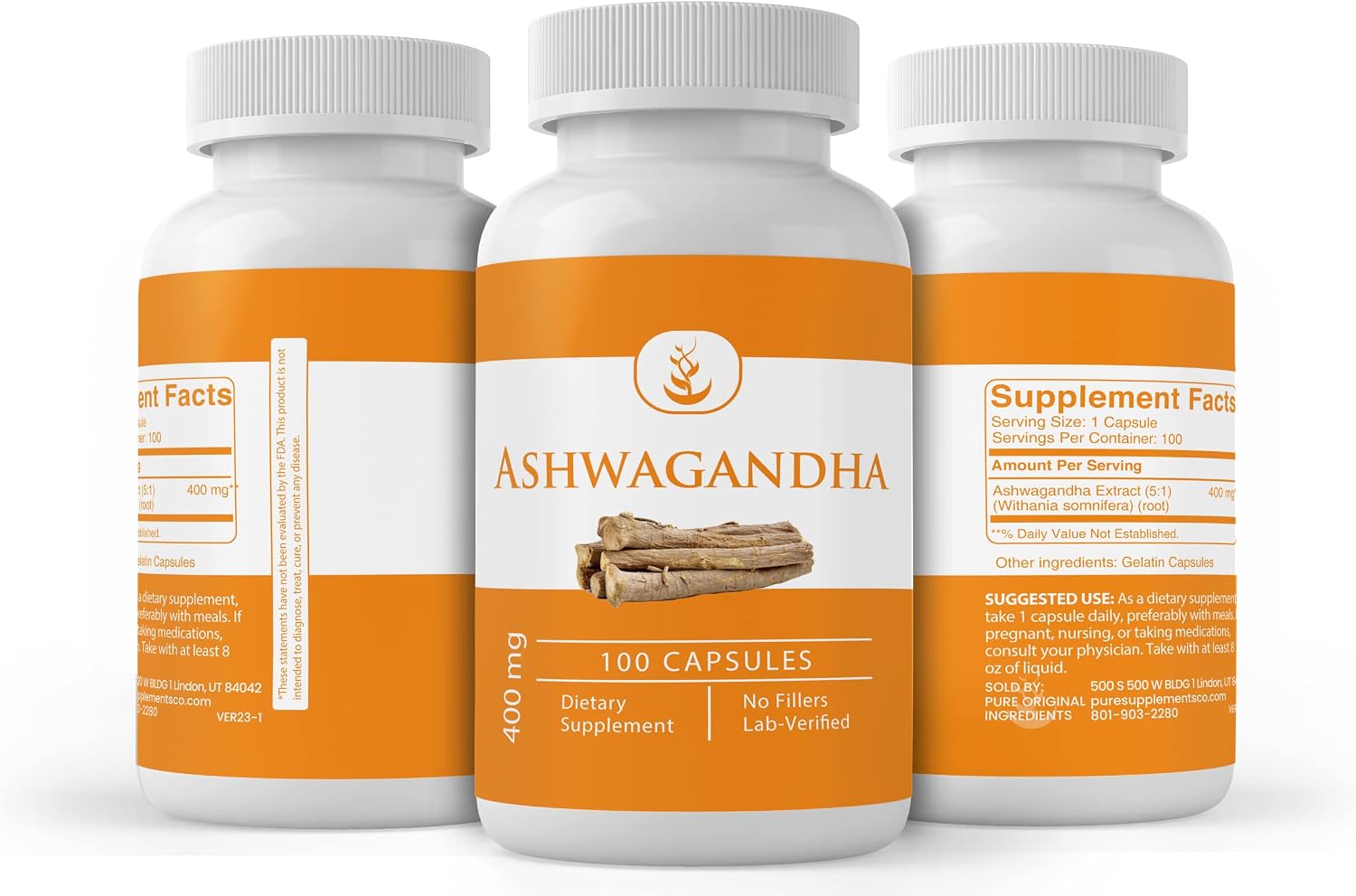 PURE ORIGINAL INGREDIENTS Ashwagandha (100 Capsules) Always Pure, No Additives Or Fillers, Lab Verified