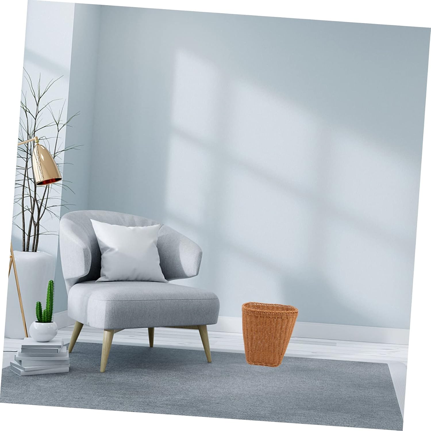 KOMBIUDA Woven Plastic Rattan Storage Basket for Trash Sundries and Toy Organization Versatile Household Wastebasket for Living Room Bedroom Office