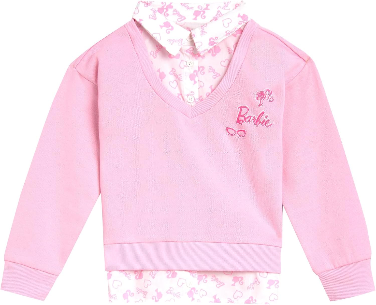 Barbie Girls 2fer Drop Shoulder Fleece Sweatshirt and Leggings Outfit Set Toddler to Big Kid Sizes (2T - 14-16) - Image 3